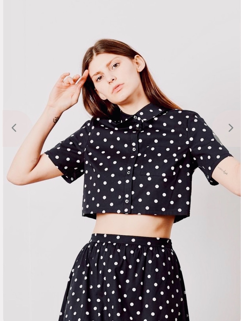 STAUD Polka Dot and Yin/Yang Motifs Crop Button-Up Top - Black & White